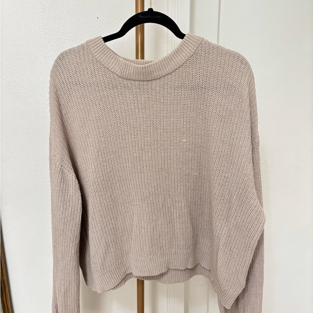 Beige H&M crop sweater women size medium/ chunky knit balloon sleeve oversized
